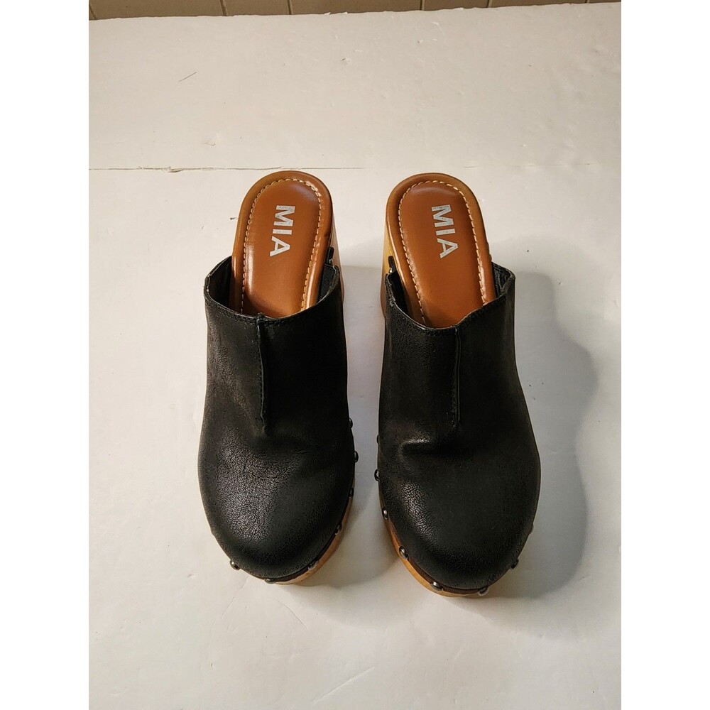 Mia Isra Faux Leather Heeled Slip On Clogs Womens 7.5 Black Boho Grunge Studded